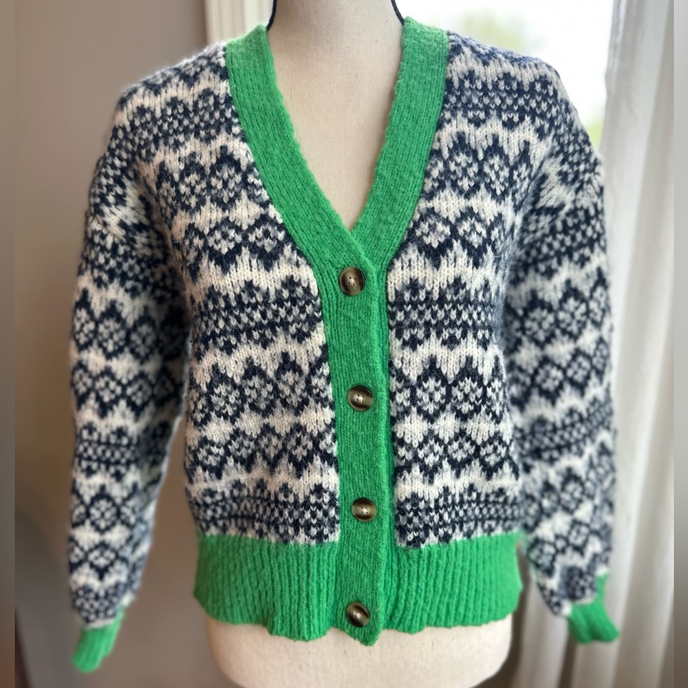 Women's Green and Black Patterned Cardigan